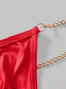 Metallic Chain Decor Fashionable Party Intimate Revealing Backless Sexy G-String Underwear For Men - Red - View 4