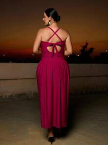 Swim Oasis 2026新款度假两件套：女士纯色时尚深V领可拆卸吊带背心+配套3D玫瑰装饰迷你裙，春夏拉斯维加斯夜生活装扮，凸显身材的泳装，优雅的生日装扮，紫色连衣裙，哈瓦那夜生活装扮 - 玫紅色 - 查看 8