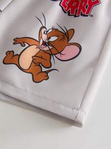 TOM & JERRY X SHEIN 2pcs Baby Boy Casual Cute Cartoon Pattern Short Sleeve T-Shirt And Shorts Set, Summer - Khaki - View 5