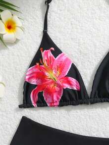 Bộ bikini in hoa dành cho thiếu nữ, thời trang và thanh lịch, thích hợp cho bơi lội, bãi biển, kỳ nghỉ hè, lễ hội Giáng sinh, năm mới, lễ tình nhân. Đồ bơi hai mảnh màu đen dành cho thiếu nữ 14 tuổi, đồ bơi hai mảnh cho thiếu nữ, bộ bikini hoa màu đen hồng dành cho thiếu nữ, bộ bikini hoa màu đen hồng dành cho thiếu nữ, bộ bikini hoa màu đen dành cho thiếu nữ, đồ bơi màu đen dành cho thiếu nữ, bộ bikini hoa dâm bụt màu đen dành cho thiếu nữ, bộ bikini màu đen dành cho thiếu nữ. - màu đen - Xem 3