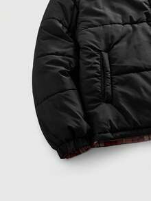 ROMWE MEN 双向穿搭红白格子男士休闲长袖拉链外套，冬季 - 紅白色 - 查看 4