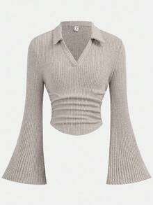 Girlism Blusa corta con mangas de volantes para adolescentes - Marrón - Ver 5