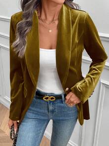 EMERY ROSE Women's Elegant Solid Color Velvet Blazer - Yellow - View 5