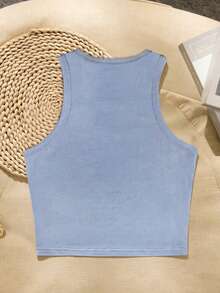 SHEIN Fashionable Tight-Fitting Blue Cherry English Print Women Tank Top - Blue - View 2