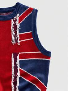 ROMWE MEN Men's Distressed Flag Print Crew Neck Knit Sweater - Blue - View 4