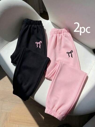 Sparklyn Multicolor Teen Girls Long Sweatpants With Graphic Bow Two Piece Set Chic Comfort Polyester