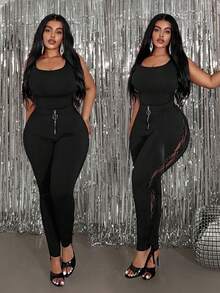 Slaydiva 大码优雅黑色圆拉链仿皮裤，秋冬款 - 黑色 - 查看 1