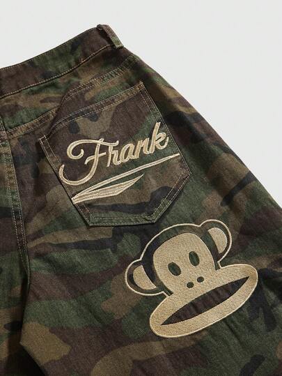 Paul Frank X ROMWE Y2K Streetwear Embroidered Baggy Camouflage Loose Fit Jeans