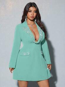 Viva Relle 大码女士优雅休闲商务派对连衣裙，饰有珍珠，珍珠点缀（随机） - 綠色 - 查看 3