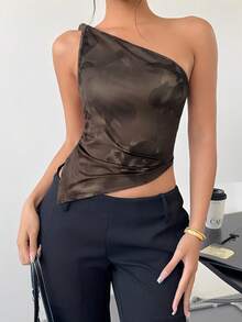 Siren Gaze Áo kiểu lệch vai màu đỏ rượu vang, thanh lịch, ôm dáng dành cho nữ, thích hợp cho ngày Valentine. - màu nâu - Xem 6