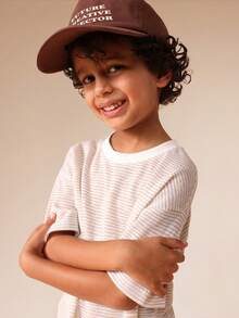 SUMWON Boys Striped Short Sleeve T-Shirt And Casual Pants Two Piece Set Summer Crew Neck Top With Elastic Waist Bottoms Kids Everyday Outfit - Apricot - View 7