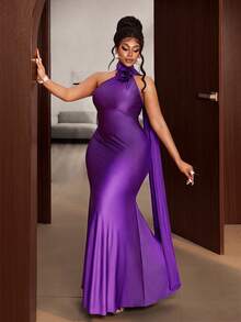 Maweii Đầm maxi dài 3D họa tiết hoa lấp lánh dành cho nữ cỡ lớn, đầm dạ hội cao cấp thanh lịch, thích hợp cho mùa xuân/hè. - Màu tím - Xem 3