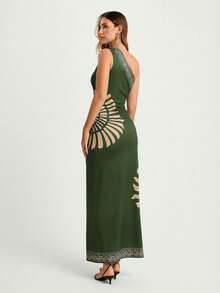 CAJUNI Seafood Shell Print One Shoulder Mid Dress - Dark Green - View 2