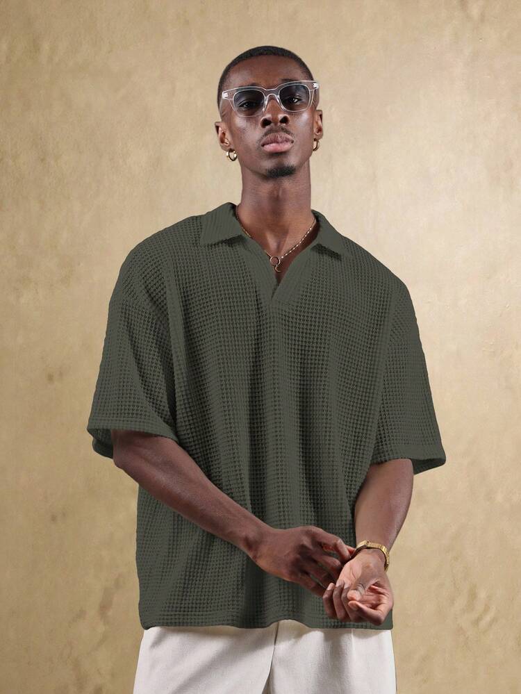 SUMWON Men's Open Knit Short Sleeve Resort Polo Shirt Crop Fit