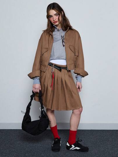 COUREZ Low Rise Pleated Midi Skirt /Y2K Spring Clothes For Women Casual Skirt Workwear For Women Going Out Skirt Tops Party Festivals Preppy Set Co-Ord