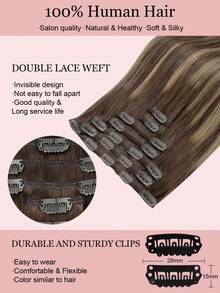 7PCS Straight Clip In Hair Extensions 100% Real Human Hair 14-24 Inch 115G Double Weft Invisible Clip Hair Extensions Remy Natural Human Hair For Women Girls Daily Use - S4/27/4 - View 4