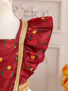 SHEIN Robe d'été décontractée pour jeune fille à imprimé floral blocs de couleurs - Nude - Voir 6