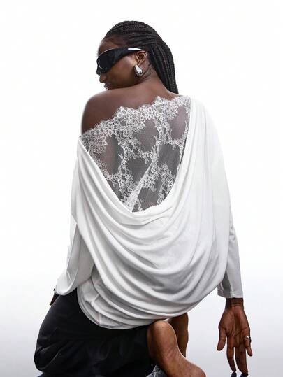 LYSMO Plus Size Women Elegant Lace Patchwork Sexy T-Shirt, Spring/Autumn Valentine's Day