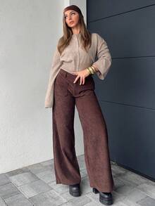 Jeta Ari Women's Solid Color Loose Fit Corduroy Straight Leg Pants With Dual Pockets Fall Cloth For Women