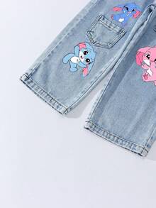 Young Girls Fashion Snowflake Washed Distressed Embroidered Flare Pants - Light Wash - View 5