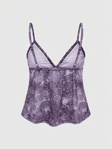 ROMWE Wild & Sexy V-Neck Hippie Print Tank Top For Women, Spring/Summer - Mauve Purple - View 2