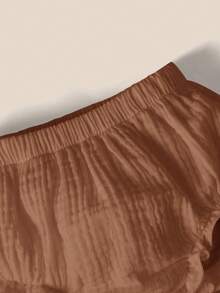 SHEIN New Born Solid Color Ruffle Waist Casual Baby Bottoms - Brown - View 4