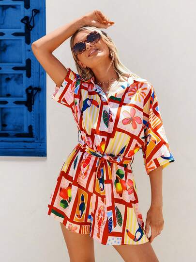 Vivid Eden Blommig jumpsuit med fladdermusärm för kvinnor