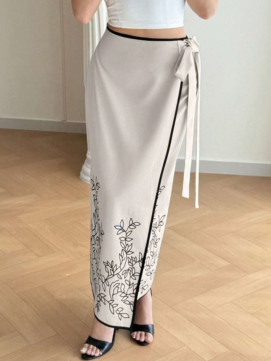 Modelyn Women's Elegant Commuter Floral Print Tie-Wrap Skirt Asymmetrical Skirt Tie Skirt Wrap Around Skirt - Multicolor - View 1