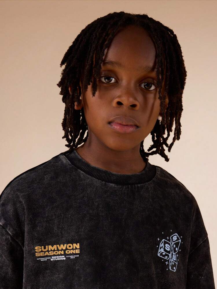 Oversized Washed Tee With Dice Graphic