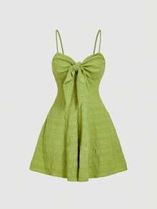 SHEIN MOD 绿色可爱蝴蝶结吊带连体裤 – 花园茶会、约会、派对、女士春夏连衣裙、沙滩装、春假、度假、野餐、节日、生日装 - 綠色 - 查看 2