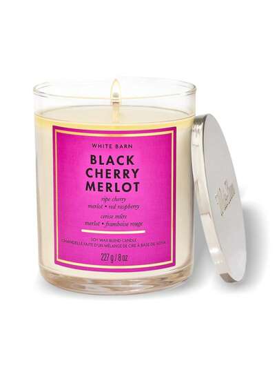 Bath and Body Works Black Cherry Merlot Single Wick Candle Black Cherry Merlot 8oz/227g - BBW Perfume Long Lasting Girlfriend Wife Mother Friend Boyfriend Husband Father Brother Bedroom Decor Birthday Graduation Party Travel Camping Outdoors School Campus Trip Festivals Anniversary Office Gift