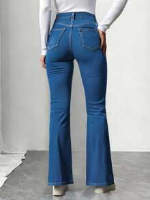 Jeans de dama Flare deslavado 5 bolsas - Azul lavado medio - Ver 2