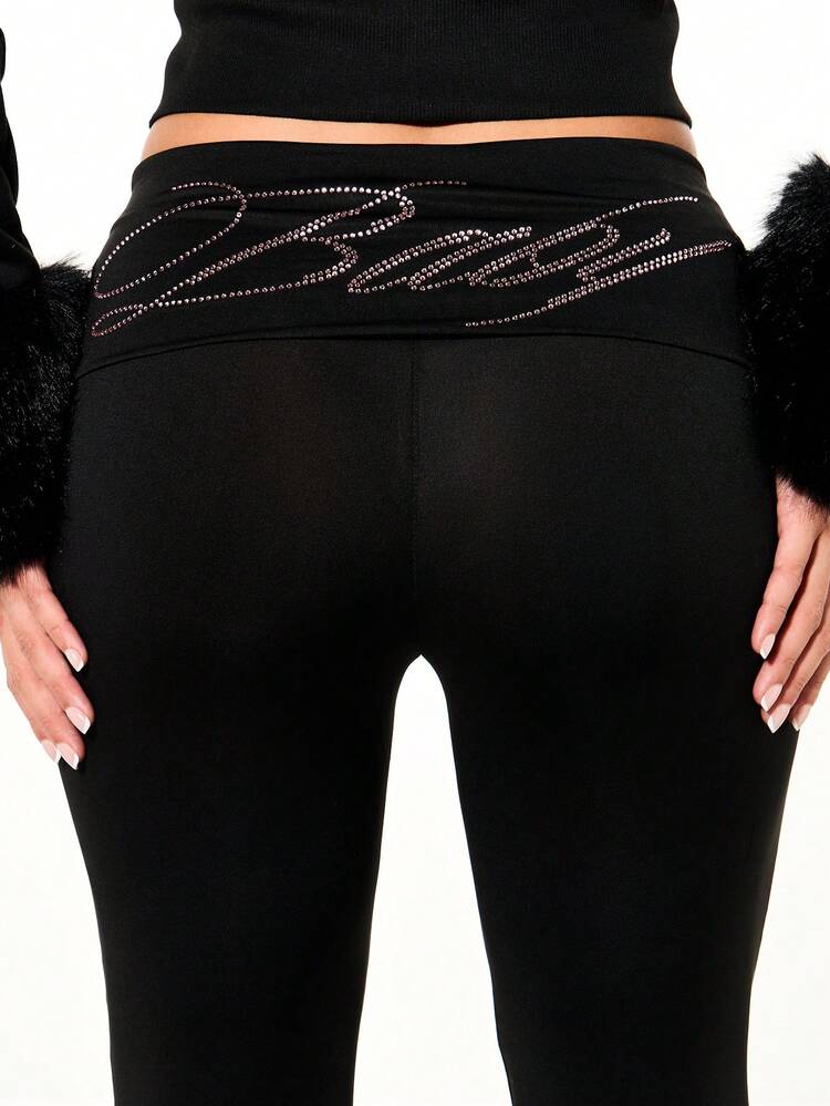 SUMWON WOMEN Flared Rhinestone Joggers With Fur Cuffs For Valentine