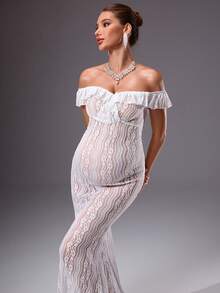 MaterniChic Maternity Clothes Maternity  Dress Summer Pregnant Clothes White Maternity Dress With High Elasticity, Off-Shoulder Design, Soft And Comfortable - White - View 6