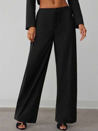 Hauture Pantalones de mujer de pierna ancha, plisados lateralmente, de estilo sexy, casual y de oficina