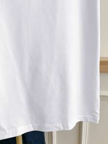 SHEIN 女士休闲条纹拼接圆领短袖T恤，夏季 - 彩色 - 查看 5