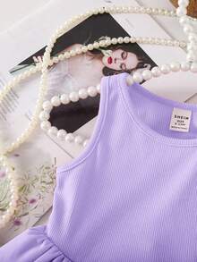 SHEIN Bộ áo liền quần không tay màu tím dễ thương cho bé gái, thích hợp cho mùa hè. - Màu tím - Xem 6