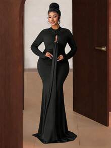 Maweii Sexy Kleid in Große Größen für Damen mit langen Ärmeln, transparentem Mesh, Metallbügel und tiefem Ausschnitt, geeignet für Party, Geburtstag, Urlaub, Büro und Alltagstragen - Schwarz - Übersicht 5