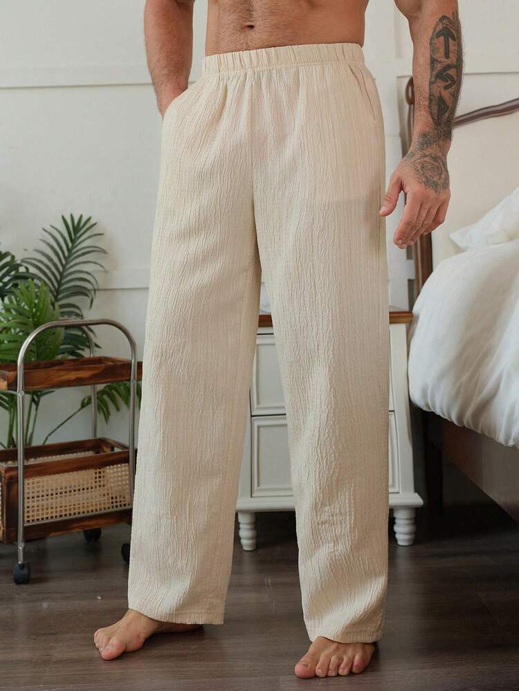 Men's Solid Color Beige Lounge Pants, Spring