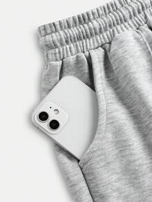 2pcs/Set Teen Girl Casual Fashion Knit Grey Camisole + Grey Drawstring Pocket Pleated Long Sports Pants, Spring/Summer