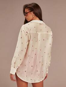 Athîral Áo sơ mi nữ dài tay cổ bẻ màu be in họa tiết quả anh đào, ngọt ngào, dễ thương, đa năng, phù hợp cho cả công sở và hẹn hò, được làm từ vải dệt mềm mại, hơi xuyên thấu, dáng rộng thoải mái, thích hợp cho kỳ nghỉ, áo sơ mi thanh lịch dành cho phái nữ, quà sinh nhật, mùa xuân, ngày Valentine. - Nhiều màu - Xem 5