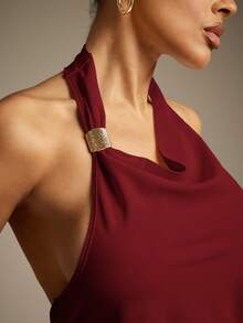 Hauture Sexy Summer Casual Asymmetrical Neck Backless Cowl Top - Burgundy - View 2