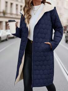 SHEIN Clasi 女士长款羽绒服，经典百搭带帽设计，冬季 - 藏蓝色 - 查看 6