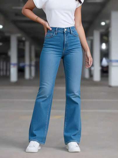 Jeans de dama Flare deslavado 5 bolsas