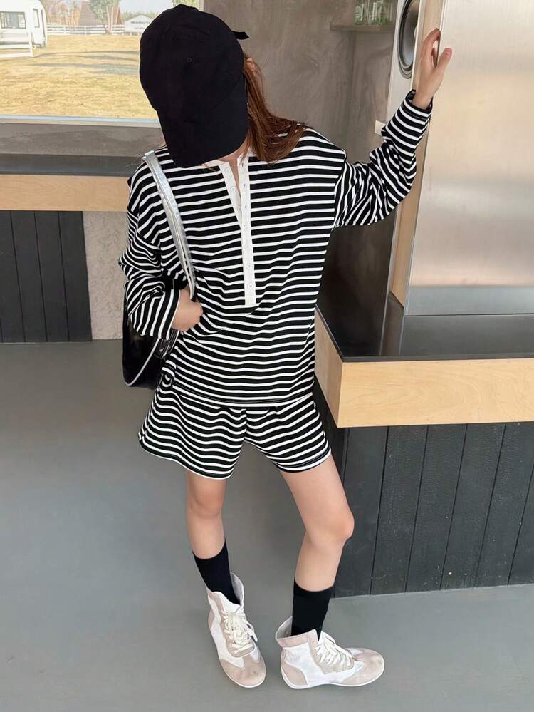 Teen Girls Casual Striped Print T-Shirt Set Spring