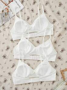 SHEIN 3件套少女/年轻女士简约法式无钢圈文胸套装，双扣提拉文胸套装 - 白色 - 查看 2