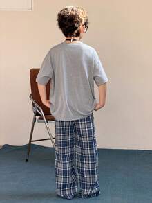 DAZY 男童纯色短袖上衣和格子裤睡衣套装 - 灰色 - 查看 5