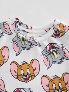 TOM & JERRY X SHEIN Baby Girl Cartoon Pattern Round Neck Short Sleeve Romper - White - View 3