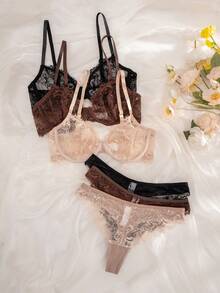 6pcs/Set Women Lace Underwire Soft Cup Comfortable Bra Set - Multicolor - View 5