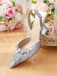 CUCCOO HITCHD Giày cao gót mũi nhọn đính đá thời trang dự tiệc thanh lịch dành cho nữ - Đen và trắng - Xem 12